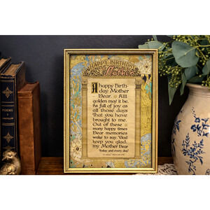 Antique 1926 Buzza Motto Print "Happy Birthday Mother" Framed Art Deco Poem